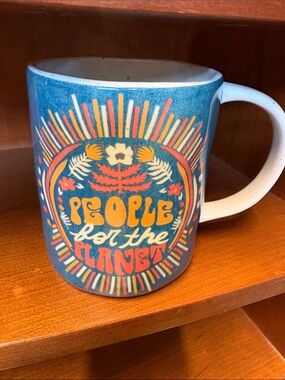 Anthropologie Dazey LA Retro Mug Coffee Cup Boho People for the Planet